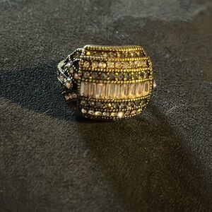 Heidi Daus Custom Gold Tone - Black Background Crystals Surround Design See Pics